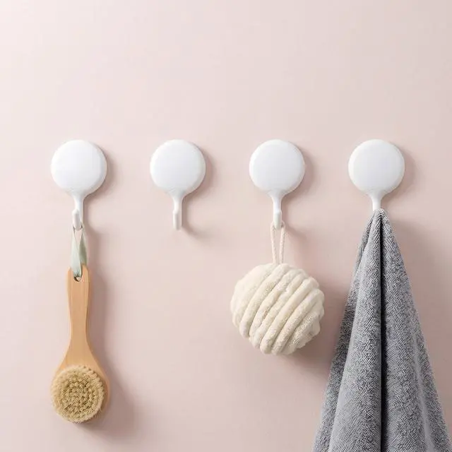 Main image of 4Pcs No Drill Adhesive Wall Hooks, White Plastic Self Adhesive Hook,Damage Free Hanging Hooks for Wall Hanging Bathroom Kitchen Office Home Organization