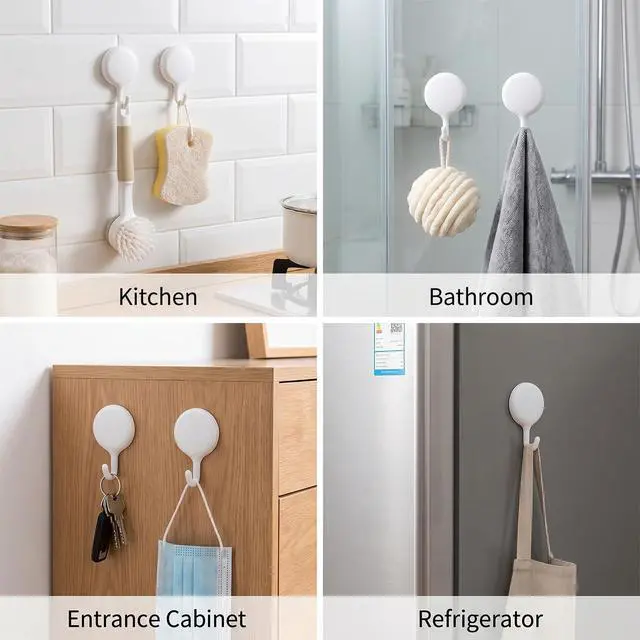 Alt view image 5 of 7 - 4Pcs No Drill Adhesive Wall Hooks, White Plastic Self Adhesive Hook,Damage Free Hanging Hooks for Wall Hanging Bathroom Kitchen Office Home Organization