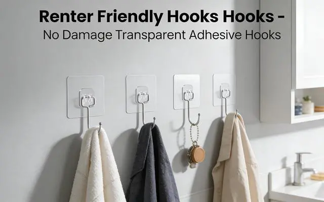 Alt view image 6 of 7 - 15-Pack Large Adhesive Hooks Heavy Duty 33 lbs - Transparent Waterproof Wall Hooks for Towels & Robes, No Damage