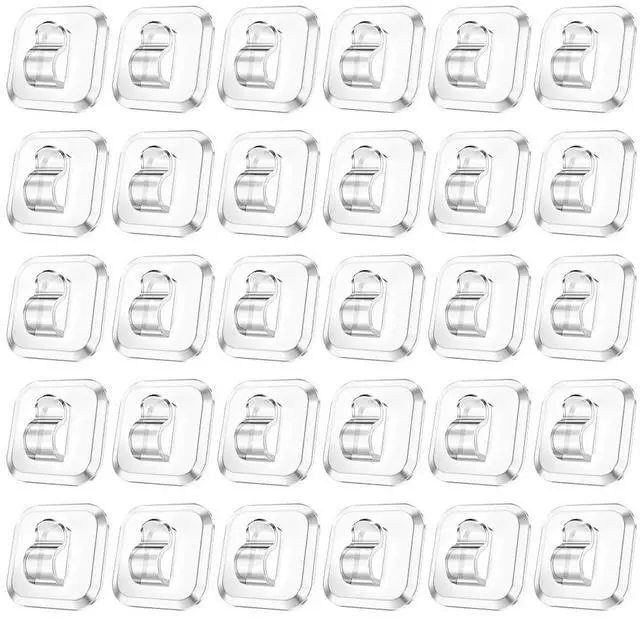 Main image of 30-Pack Clear Small Adhesive Hooks for Damage-Free Hanging of Lights & Decorations