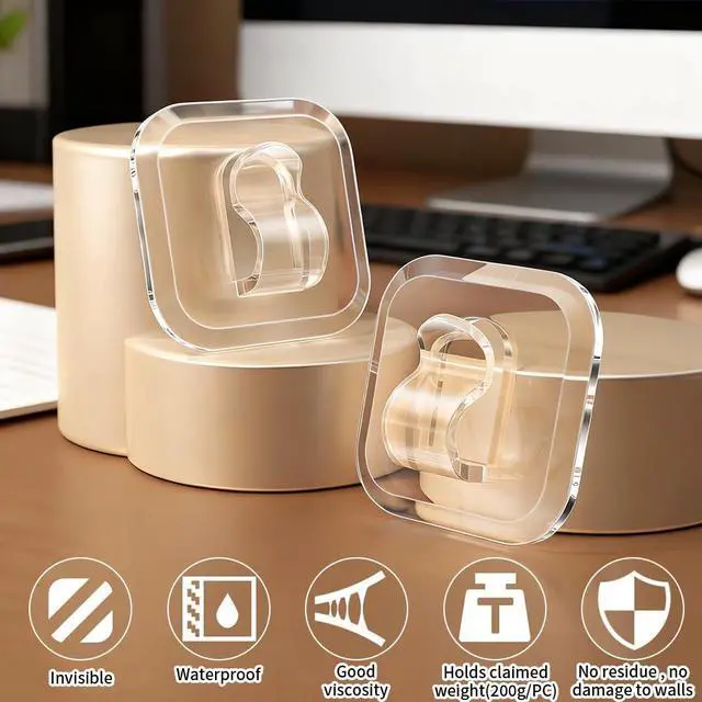 Alt view image 3 of 7 - 30-Pack Clear Small Adhesive Hooks for Damage-Free Hanging of Lights & Decorations