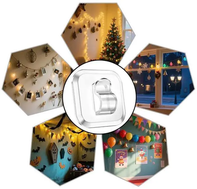 Alt view image 7 of 7 - 30-Pack Clear Small Adhesive Hooks for Damage-Free Hanging of Lights & Decorations
