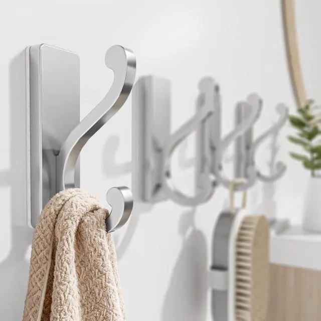 Alt view image 2 of 7 - 4 Pack Coat Hooks, Silver Self Adhesive Hooks Wall Mount.