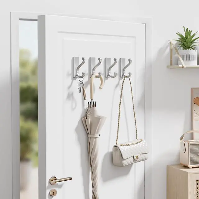 Alt view image 3 of 7 - 4 Pack Coat Hooks, Silver Self Adhesive Hooks Wall Mount.