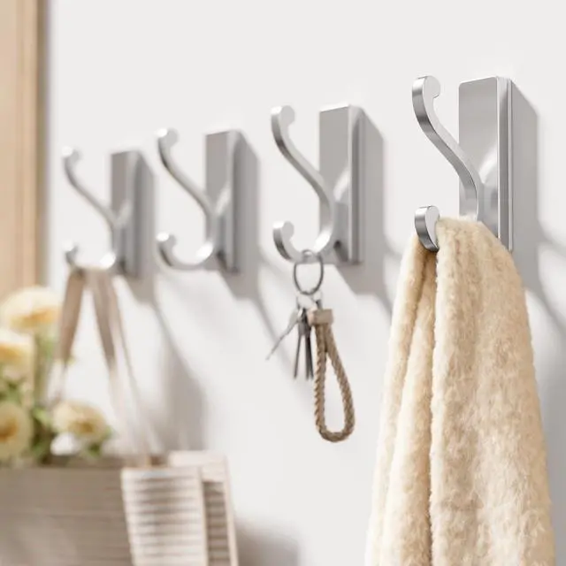 Alt view image 7 of 7 - 4 Pack Coat Hooks, Silver Self Adhesive Hooks Wall Mount.