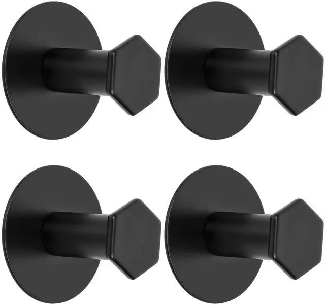 Main image of Black Towel Hooks for Hanging, Self Adhesive Hooks for Bathroom, SUS304 Stainless Steel Stick on Wall Hooks for Hanging Robe, Brushes, Waterproof Sticky Coat Hooks, No Nails, 4 Pack