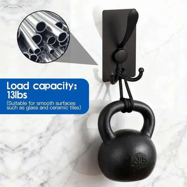 Alt view image 2 of 7 - 2 Pack Extra Large Adhesive Hooks, 13lb Stainless Steel Sticky Towel Hooks