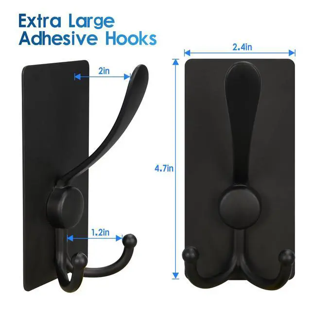 Alt view image 3 of 7 - 2 Pack Extra Large Adhesive Hooks, 13lb Stainless Steel Sticky Towel Hooks