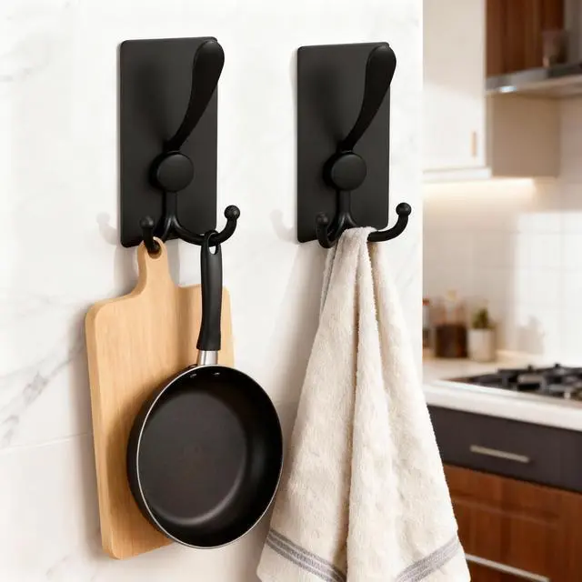 Alt view image 5 of 7 - 2 Pack Extra Large Adhesive Hooks, 13lb Stainless Steel Sticky Towel Hooks