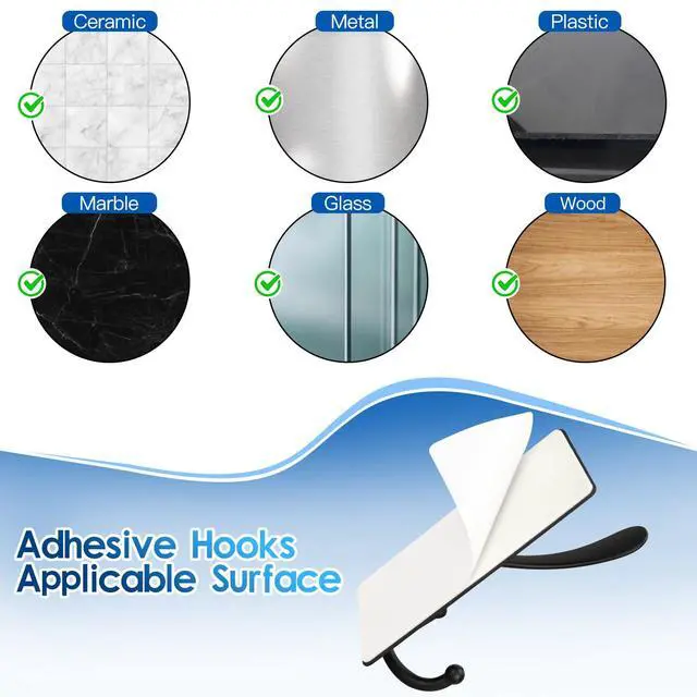 Alt view image 6 of 7 - 2 Pack Extra Large Adhesive Hooks, 13lb Stainless Steel Sticky Towel Hooks