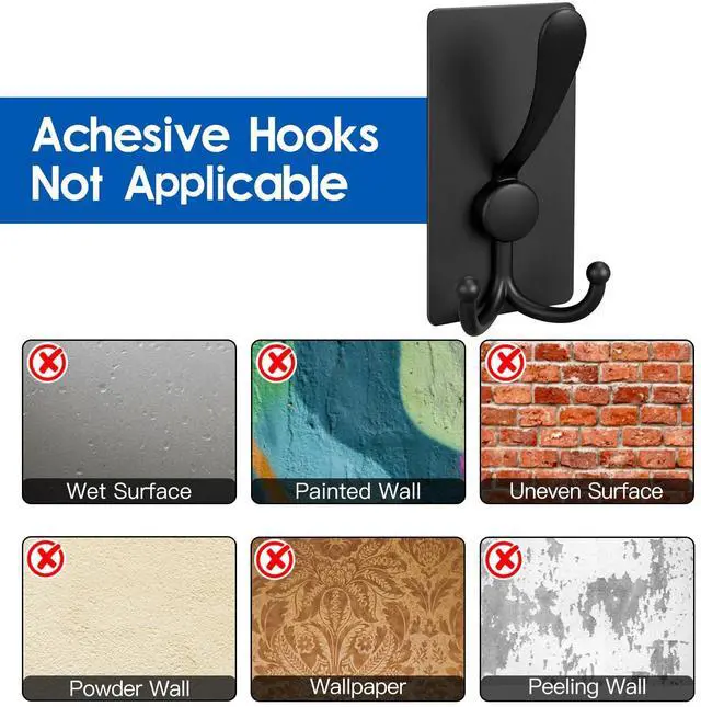 Alt view image 7 of 7 - 2 Pack Extra Large Adhesive Hooks, 13lb Stainless Steel Sticky Towel Hooks