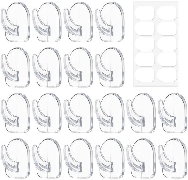 Main image of 20 Pcs Clear Adhesive Wall Hooks with 20 Pcs Glue Small Acrylic Sticky Hooks No Damage Reusable Traceless Wall Hook for Kitchen Bathroom Bedroom Office