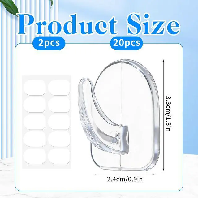 Alt view image 2 of 7 - 20 Pcs Clear Adhesive Wall Hooks with 20 Pcs Glue Small Acrylic Sticky Hooks No Damage Reusable Traceless Wall Hook for Kitchen Bathroom Bedroom Office
