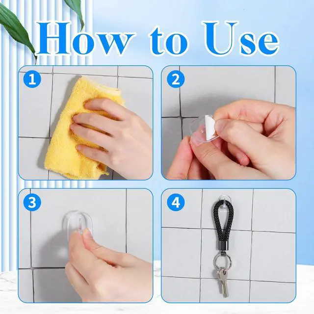 Alt view image 3 of 7 - 20 Pcs Clear Adhesive Wall Hooks with 20 Pcs Glue Small Acrylic Sticky Hooks No Damage Reusable Traceless Wall Hook for Kitchen Bathroom Bedroom Office