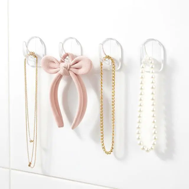 Alt view image 5 of 7 - 20 Pcs Clear Adhesive Wall Hooks with 20 Pcs Glue Small Acrylic Sticky Hooks No Damage Reusable Traceless Wall Hook for Kitchen Bathroom Bedroom Office