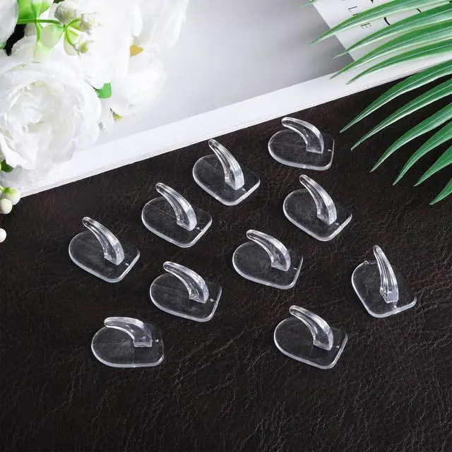 Alt view image 6 of 7 - 20 Pcs Clear Adhesive Wall Hooks with 20 Pcs Glue Small Acrylic Sticky Hooks No Damage Reusable Traceless Wall Hook for Kitchen Bathroom Bedroom Office