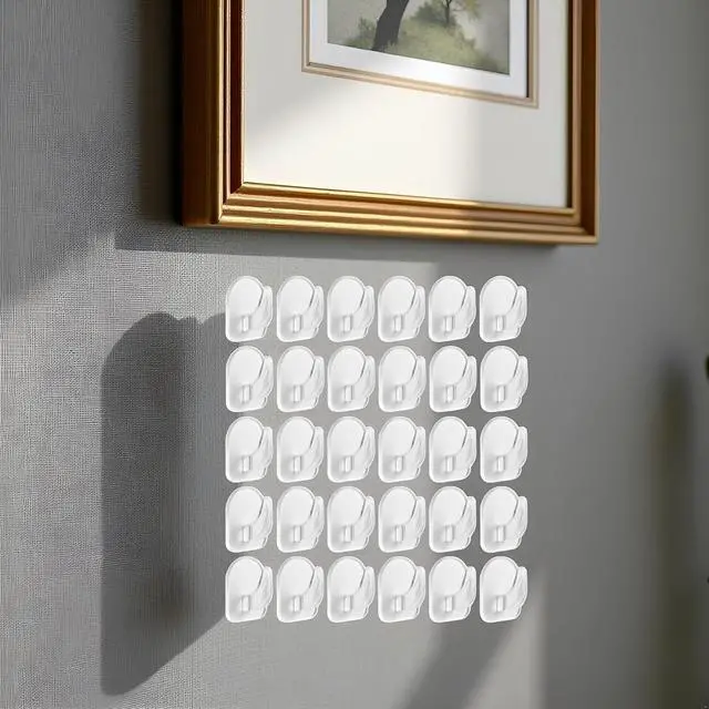 Alt view image 2 of 7 - 20-Pack Invisible Adhesive Hooks - Heavy Duty Clear Wall Hangers for Bathroom/Kitchen Organization, Damage-Free Removable Hooks for Towels, Utensils and Decor