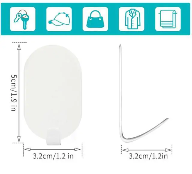 Alt view image 2 of 7 - 5 Pack Adhesive Hooks for Hanging,Self Adhesive Hanger Stainless Hook for Hanging,Wall Hooks Heavy Duty Metal Hookes Coat Hook Towel Hook Key Holder Utility Hookes,White