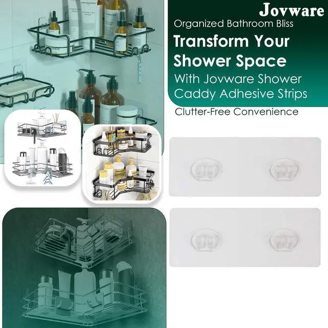 Alt view image 2 of 7 - Shower Caddy Adhesive Replacement Stickers Sticker Shelf Basket Strips Suction Hooks Large Strong Hook for Bathroom Storage Corner Transparent Shelves Wall Mount (Transparent - 2 Packs)