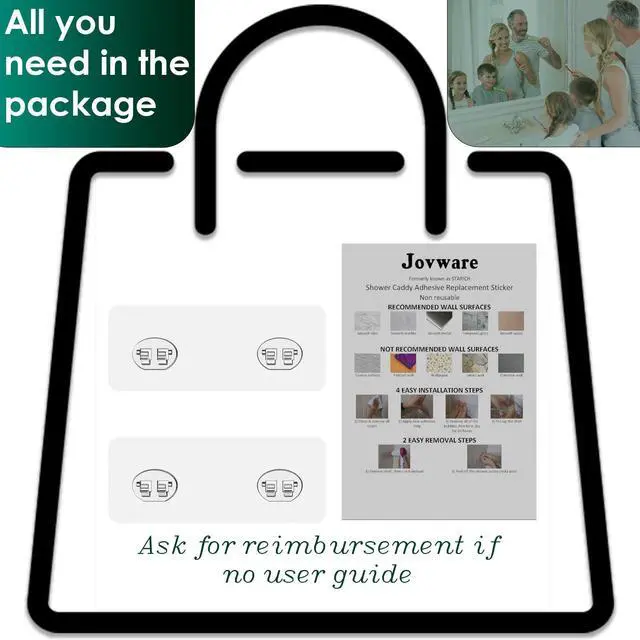 Alt view image 7 of 7 - Shower Caddy Adhesive Replacement Stickers Sticker Shelf Basket Strips Suction Hooks Large Strong Hook for Bathroom Storage Corner Transparent Shelves Wall Mount (Transparent - 2 Packs)