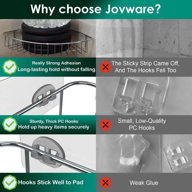 Alt view image 6 of 7 - Shower Caddy Adhesive Replacement Stickers Sticker Shelf Basket Strips Suction Hooks Large Strong Hook for Bathroom Storage Corner Transparent Shelves Wall Mount (Transparent - 2 Packs)