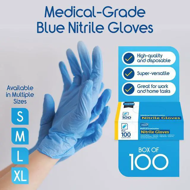 Alt view image 2 of 7 - Blue Nitrile Disposable Gloves | 4.5 Nitrile Disposable Safety Medical Cooking Cleaning Gloves (Blue - Box Of 100, Large)