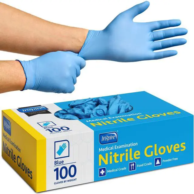 Main image of Blue Nitrile Disposable Gloves | 4.5 Nitrile Disposable Safety Medical Cooking Cleaning Gloves (Blue - Box Of 100, Large)