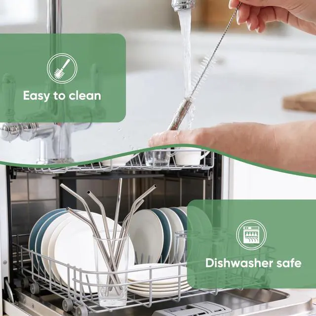 Alt view image 6 of 7 - 16 Pack Reusable Stainless Steel Metal Straws for Tumblers, 8pcs 8.5" + 8pcs10.5", Comes with 6 Silicone Tips, 3 Cleaning Brushes & Storage Pouch, BPA Free Drinking Straws