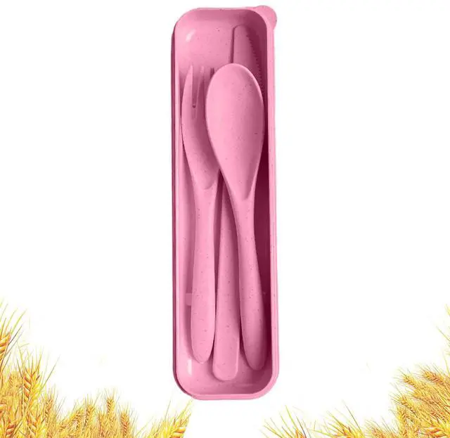 Main image of Travel Utensils with Case, Camping Utensil Sets, Wheat Straw Portable Knife Fork Spoons Tableware, Reusable Utensils for Lunch Box (Pink)