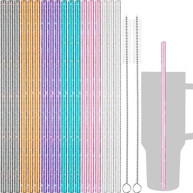 Main image of 18 PCS Glitter Plastic Straws Fit for Stanley 40 oz Tumbler, 6-Color