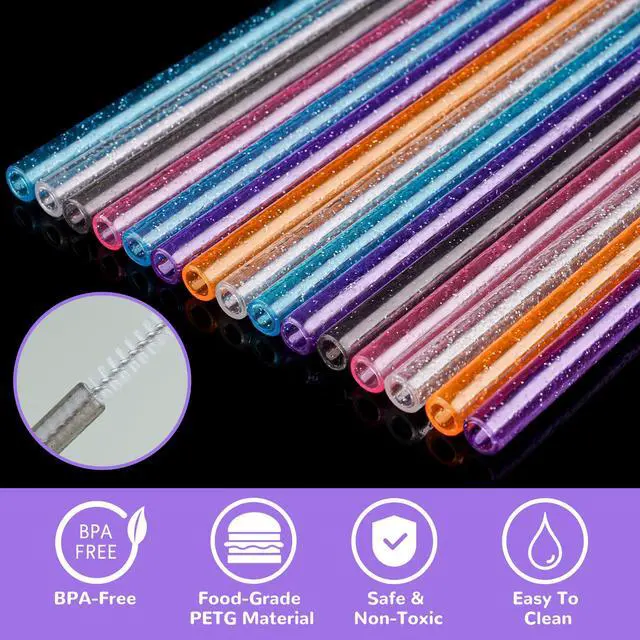 Alt view image 4 of 7 - 18 PCS Glitter Plastic Straws Fit for Stanley 40 oz Tumbler, 6-Color