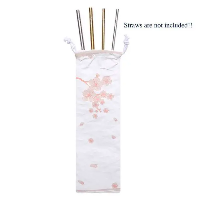 Alt view image 3 of 4 - Pink Sakura Portable Reusable Tyvek Travel Carrying Case 3 1/2" x 11 1/2" (9 x 29.5cm) Pack of 2 - Drinking StrawsCutleryBrushChopsticks