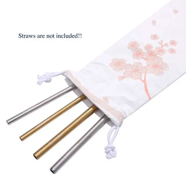 Alt view image 4 of 4 - Pink Sakura Portable Reusable Tyvek Travel Carrying Case 3 1/2" x 11 1/2" (9 x 29.5cm) Pack of 2 - Drinking StrawsCutleryBrushChopsticks