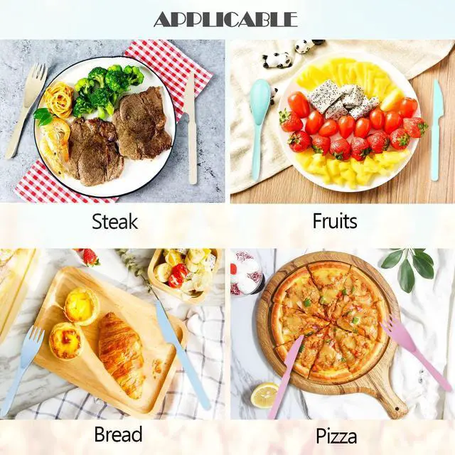 Alt view image 4 of 7 - Reusable Travel Utensils Set with Case, Beige Wheat Straw Portable Knife Fork Spoons Tableware, Eco-Friendly BPA Free Cutlery for Kids and Adults as Travel Picnic Camping Utensils