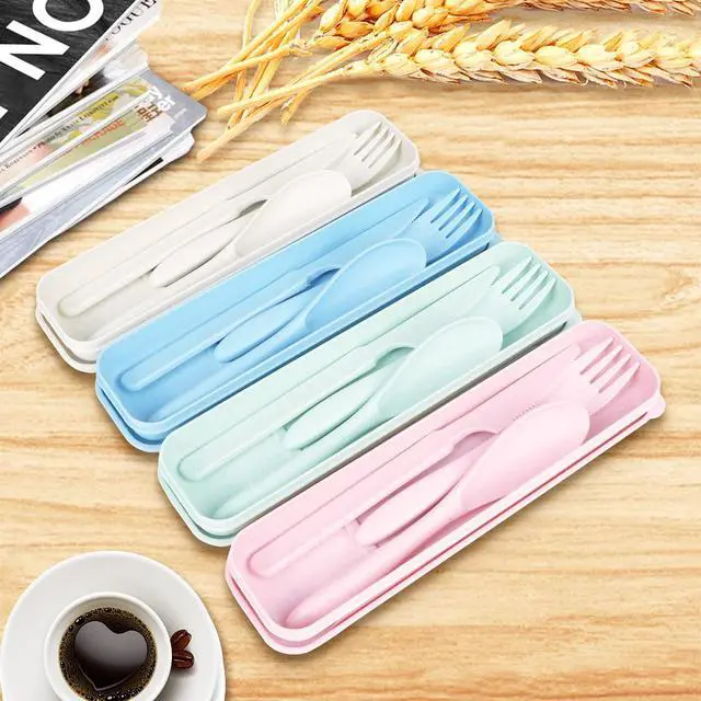 Alt view image 6 of 7 - Reusable Travel Utensils Set with Case, Beige Wheat Straw Portable Knife Fork Spoons Tableware, Eco-Friendly BPA Free Cutlery for Kids and Adults as Travel Picnic Camping Utensils