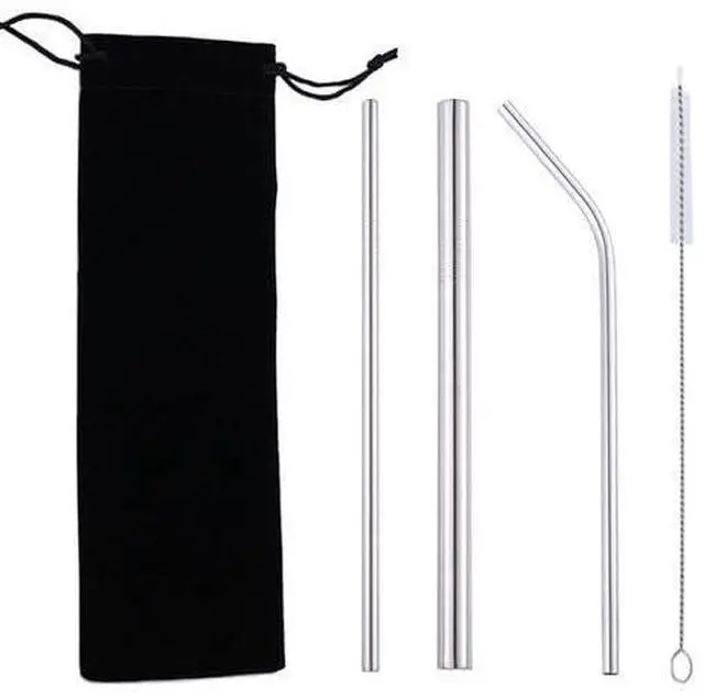 Main image of 5-Pack Reusable Stainless Steel Metal Straws with Portable Case and Cleaning Brush, Long Drinking Straws with Cleaning Brush