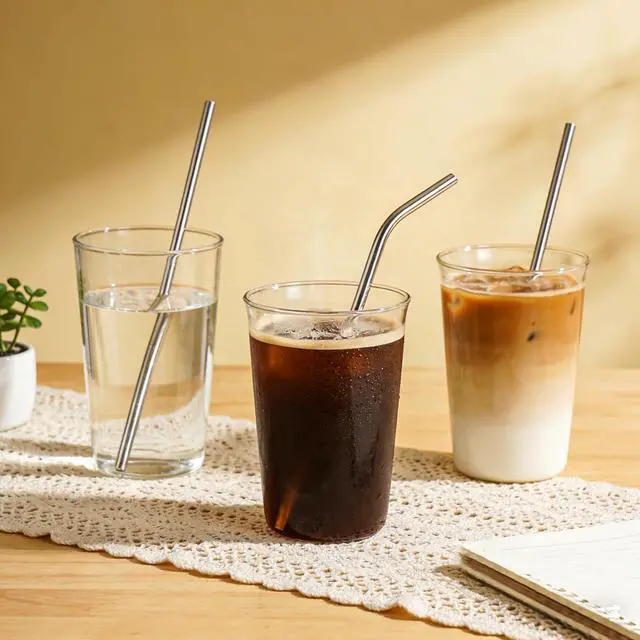 Alt view image 2 of 6 - 5-Pack Reusable Stainless Steel Metal Straws with Portable Case and Cleaning Brush, Long Drinking Straws with Cleaning Brush