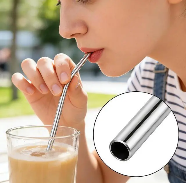 Alt view image 3 of 6 - 5-Pack Reusable Stainless Steel Metal Straws with Portable Case and Cleaning Brush, Long Drinking Straws with Cleaning Brush