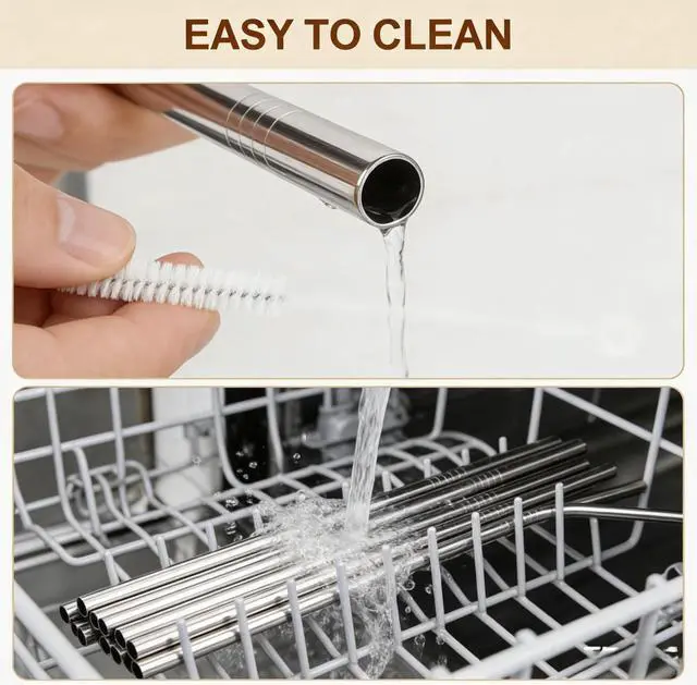 Alt view image 5 of 6 - 5-Pack Reusable Stainless Steel Metal Straws with Portable Case and Cleaning Brush, Long Drinking Straws with Cleaning Brush