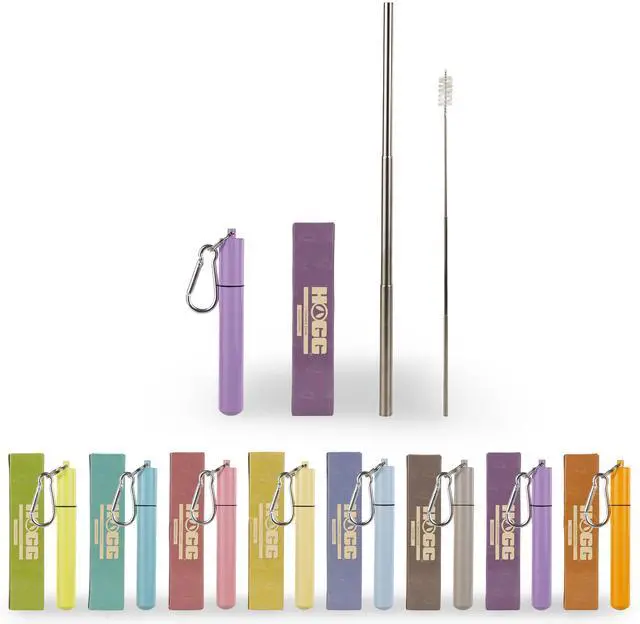 Main image of Collapsible Metal Straw, 11 in Stainless Steel, Travel Straws Reusable with Case, Portable Keychain Holder, Cruise Ship Essentials, Retractable for Travel, Compatible with Stanley, Dune Kiss
