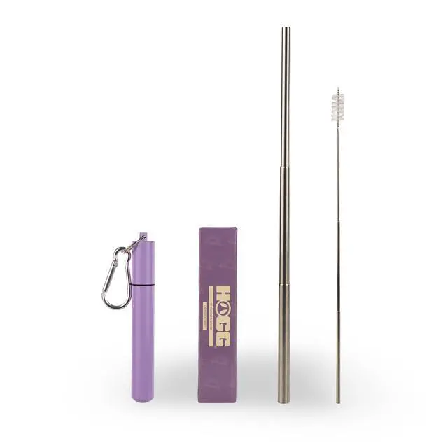 Alt view image 2 of 7 - Collapsible Metal Straw, 11 in Stainless Steel, Travel Straws Reusable with Case, Portable Keychain Holder, Cruise Ship Essentials, Retractable for Travel, Compatible with Stanley, Lavender Drift