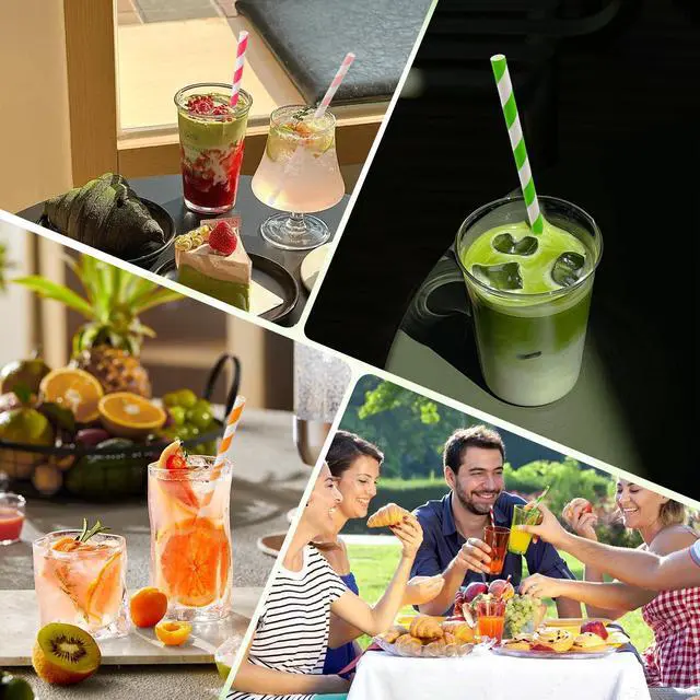Alt view image 6 of 6 - 100 Pcs Biodegradable Paper Straws, Assorted Rainbow Colors Striped, 10 Colors for Drinks, Parties, Crafts