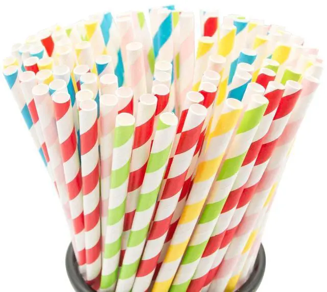 Main image of 100PCS Biodegradable Paper Straws Bulk, Assorted Rainbow Colors Striped Drinking Straws for Juice, shakes, Cocktail, Coffee,Soda, Milkshakes, Smoothies,Celebration Parties and Arts Crafts Projects