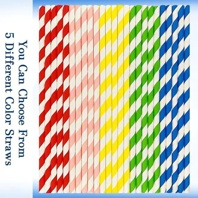 Alt view image 3 of 7 - 100PCS Biodegradable Paper Straws Bulk, Assorted Rainbow Colors Striped Drinking Straws for Juice, shakes, Cocktail, Coffee,Soda, Milkshakes, Smoothies,Celebration Parties and Arts Crafts Projects