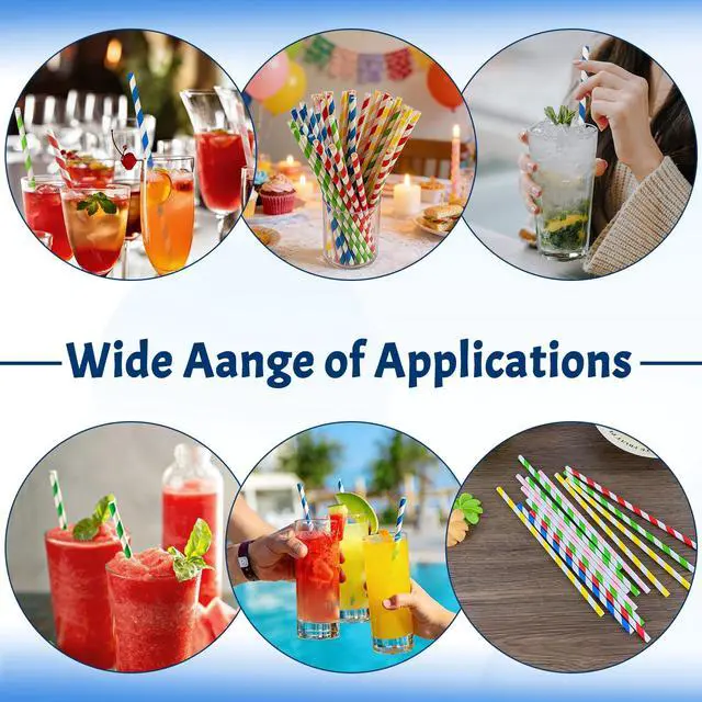 Alt view image 4 of 7 - 100PCS Biodegradable Paper Straws Bulk, Assorted Rainbow Colors Striped Drinking Straws for Juice, shakes, Cocktail, Coffee,Soda, Milkshakes, Smoothies,Celebration Parties and Arts Crafts Projects