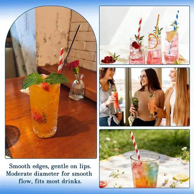 Alt view image 6 of 7 - 100PCS Biodegradable Paper Straws Bulk, Assorted Rainbow Colors Striped Drinking Straws for Juice, shakes, Cocktail, Coffee,Soda, Milkshakes, Smoothies,Celebration Parties and Arts Crafts Projects