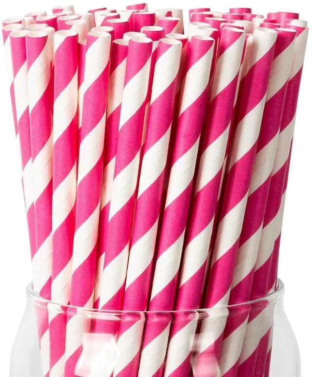 Main image of 100 Pack Pink Paper Straws for Drinking, Disposable and Biodegradable, Food Grade 4-Layer Eco-Friendly Straws for Birthdays, Weddings, Baby Showers (0.24" x 7.75")