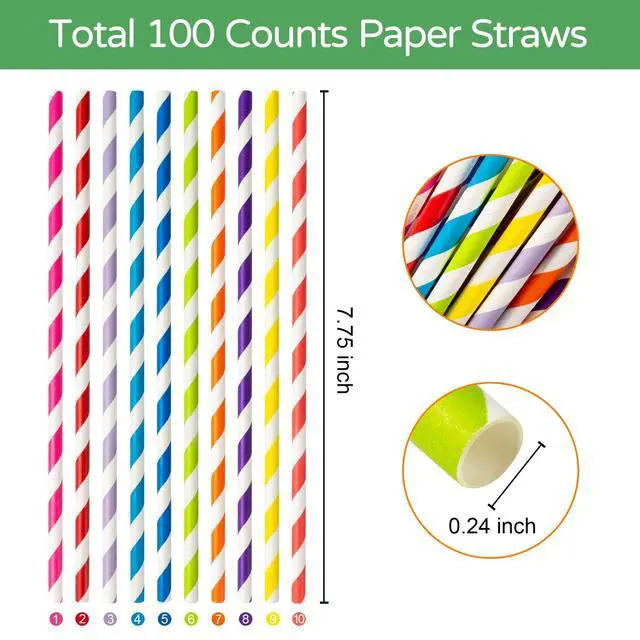 Alt view image 2 of 6 - 100 Pack Pink Paper Straws for Drinking, Disposable and Biodegradable, Food Grade 4-Layer Eco-Friendly Straws for Birthdays, Weddings, Baby Showers (0.24" x 7.75")