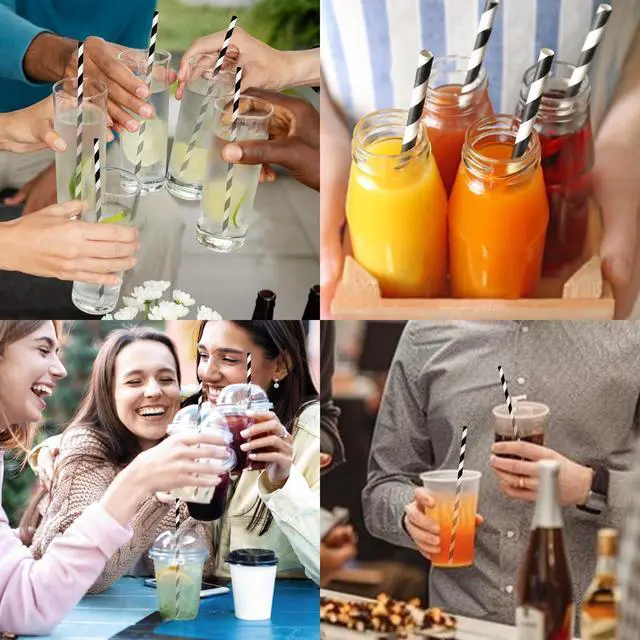 Alt view image 7 of 7 - Black White Striped Biodegradable Paper Drinking Straws Unwrapped 7.75 inch 100 Counts - for Cocktail, Juice, Decoration, Crafts