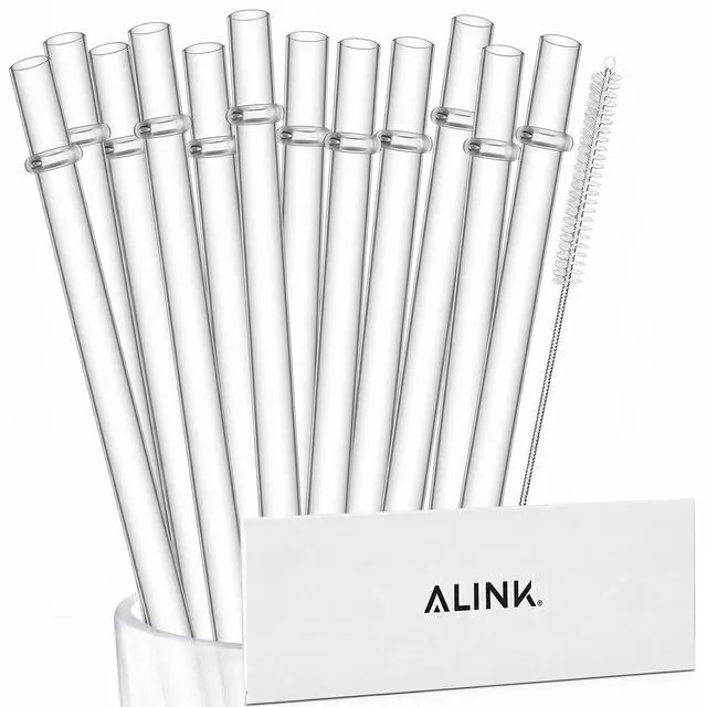 Main image of 12-Pack Reusable Clear Plastic Straws with Brush, 10.5 in with Brush